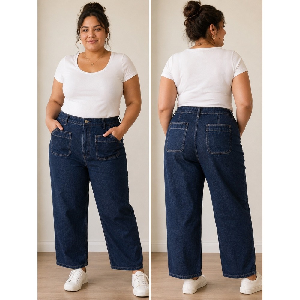 Free Assembly Women's High Rise Patch Pocket Flare Jeans Sz 14 Slouchy Wide Leg